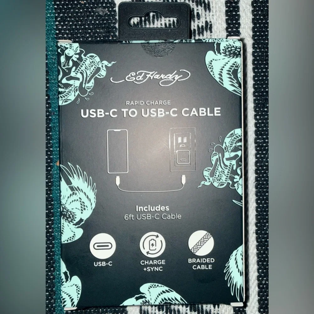 Ed Hardy Silver Braided USB-C Cable